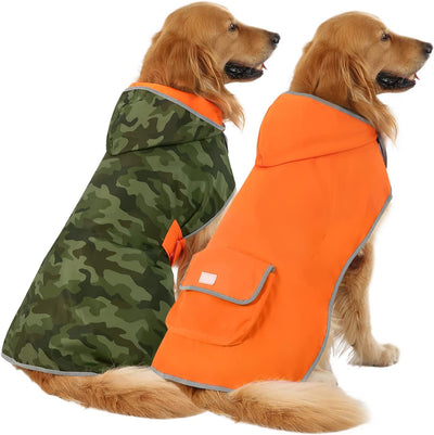 Reversible Dog Raincoat - Hooded Poncho Jacket for Small to Large Dogs The Reversible Dog Raincoat is designed to keep your pet dry, comfortable, and stylish during rainy walks. This hooded slicker poncho offers double-sided wear, giving your dog two fash