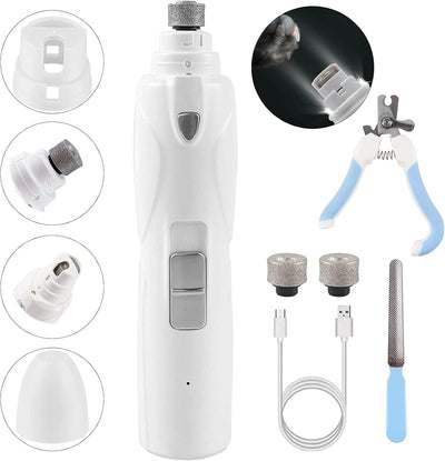 Dog Nail Grinder with Clippers,3-Speed Electric Rechargeable Dog Nail Trimmer with 2 LED Light,Quiet Painless Paws Grooming&Smoothing,Pet Nail Grinder for Small,Medium and Large Dogs&Cats