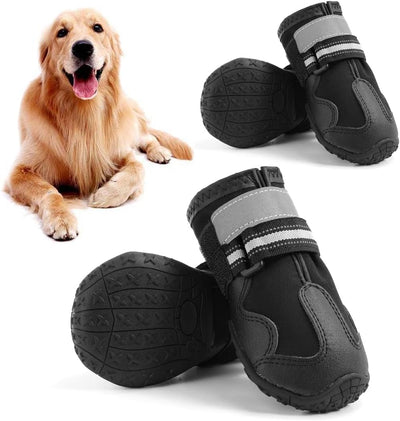 Tanzedzm Dog Boots Snow Waterproof Dog Shoes with Reflective Webbing, Stylish, Cute Non-Slip for Medium and Large Dogs 4PCS, Black, Size5：Width 2.3 Inch