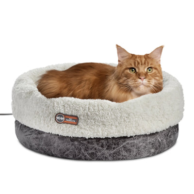 Thermo-Snuggle Cup Bomber - Indoor Heated Cat Bed Gray 14 X 18 Inches