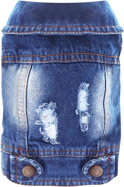 Cool Dog Jean Jacket Small Puppy Outfits Frenchie Clothes Denim Coats for Small Medium Dogs Cats Boys Girls Pet Vest Dog Shirt Clothing Doggy Costume (Blue, M（Suggest 6-9 Lbs）)