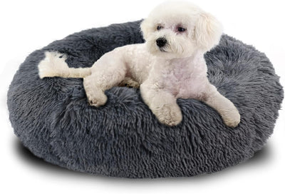 Calming Dog Bed, Anti-Anxiety Dount Dog Beds, Comfortable Cat Dog Cushion, Washable Faux Fur Dog Cat Bed, Comfy Cuddler Dog Beds Soft Fluffy Plush Pet Beds for Small Medium Large Dog and Cat