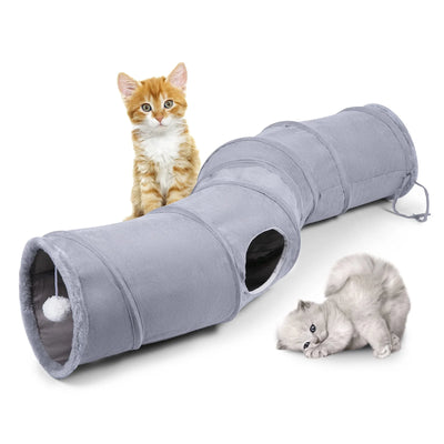 Road Cat Tunnel Collapsible Cat Play Tube 10.5 Inches in Diameter 3 Ways and S Shape for Indoor Cats, Cat Toys Play Pet Tunnel Durable Suede with Play Ball