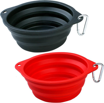 Collapsible Silicone Dog Bowl with Carabiner, 3 Sizes 5-27Oz, Portable Pet Outdoor,Travel Bowl,(Black and Red)