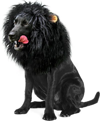 Lion Mane Wig for Dogs with Ears, Funny Pet Costumes for Halloween Christmas (Size M, Black)