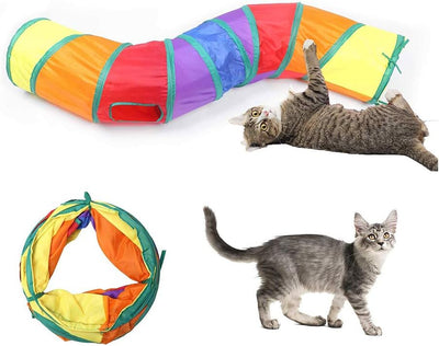 Cat Tunnel, S-Shape Cat Tube Collapsible Kitten Play Toy with 2 Side Holes for Kitten Exercising Hiding Training and Running Cats Toy for Indoor Cats(Multi-Colored)