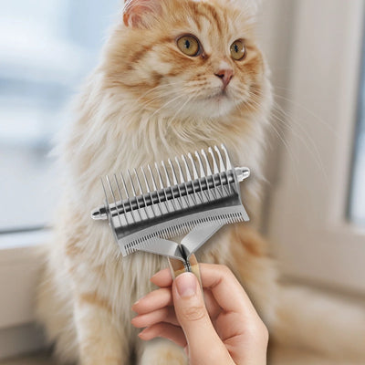Pet Grooming Rake - Double-Sided Deshedding Dematting Tool, Undercoat Rake for Detangling, Deshedding, Brushing, Thinning & Removing Shed Fur, Knots, Mats, and Tangles in Pets