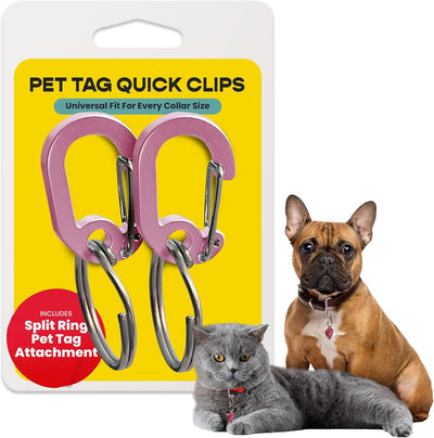 Klippy Pet Tag Quick Clips - Cat & Dog Collar for ID Tags Holder Efficient Ring Attachment Clip for Safety - Pink, 2 Pack