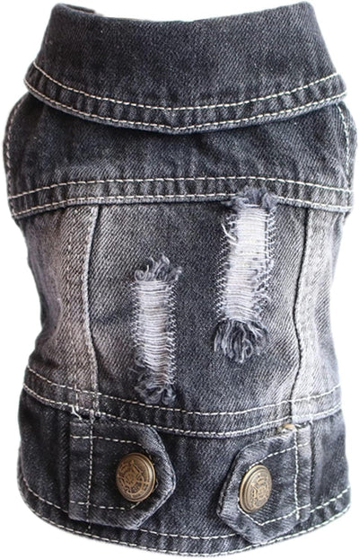 Cool Dog Jean Jacket Small Puppy Outfits Frenchie Clothes Denim Coats for Small Medium Dogs Cats Boys Girls Pet Vest Dog Shirt Clothing Doggy Costume (Black, Xxl（Suggest 15-20 Lbs）)