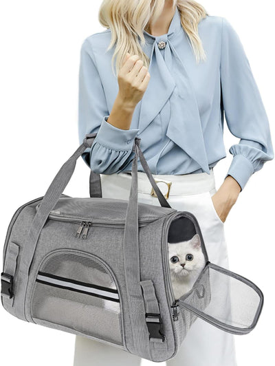 Soft-Sided Pet Carrier Bag for under 14 Lbs Puppy Kitten Bunny Rabbits Small Cats Dogs Animals , Easy Vet Visit Pet Animals Cage Kennel for Travel & Car, Gray