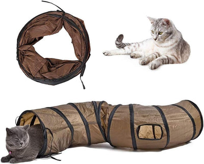 Cat Tunnel, S-Shape Cat Tube Collapsible Kitten Play Toy with 2 Side Holes for Kitten Exercising Hiding Training and Running Cats Toy for Indoor Cats(Brown)