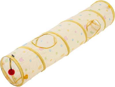 Collapsible Cat Tunnel, Toys Interactive Pet Play Tubes for Cats and Small Animals, with Peep Holes and Ball Toy, Dot Print Beige