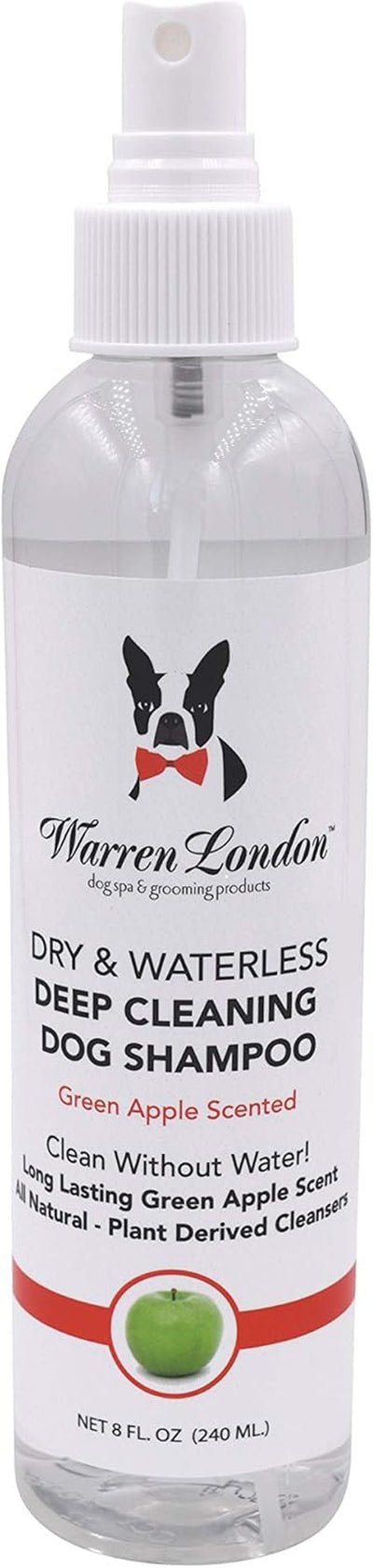 Waterless Dog Shampoo 8 Oz – Green Apple No-Rinse Dry Shampoo Spray | Instant Deodorizer for Smelly Pets, Itch Relief, Dye-Free & Cruelty-Free | Made in USA